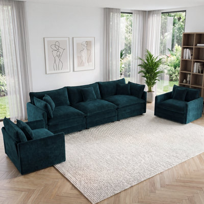 3-piece Modern Living Room Sofa Set (1+1+3 Seats), Chenille Chairs Furniture