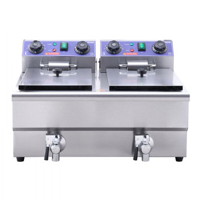 VEVOR 24L Electric Deep Fryer, With Timee And Oil Filtration, Dual Removable Baskets And Lid Included