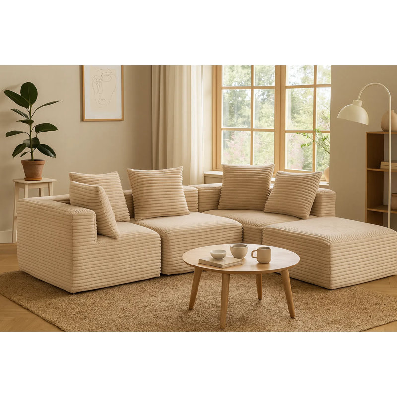 Canapé modulaire surdimensionné de 111 po avec repose-pieds, revêtement en velours côtelé et sans assemblage requis
