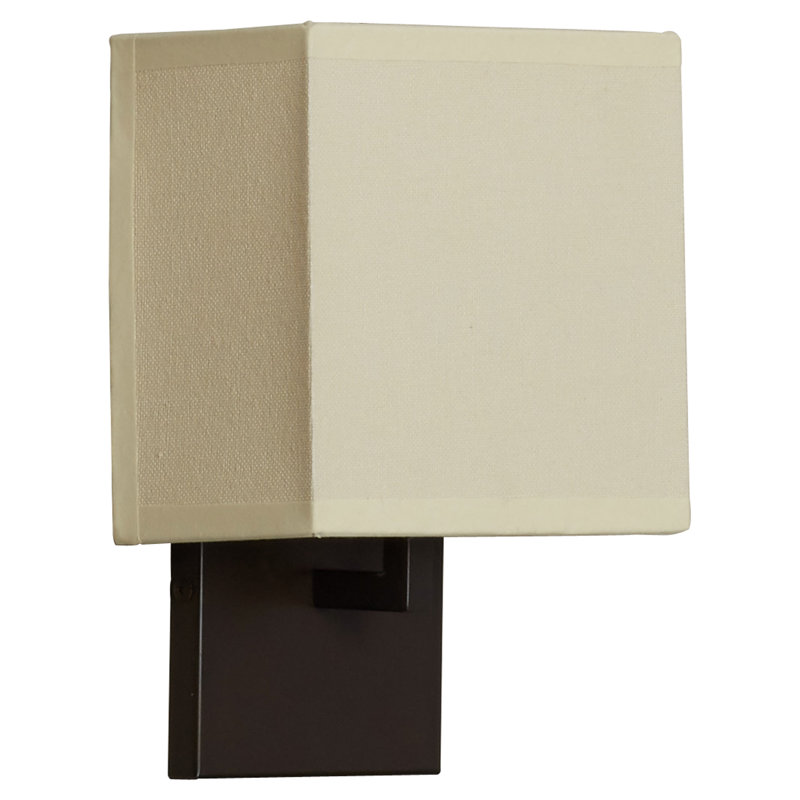 Elegant Bronze Single-Arm Sconce with Off-White Linen Shade