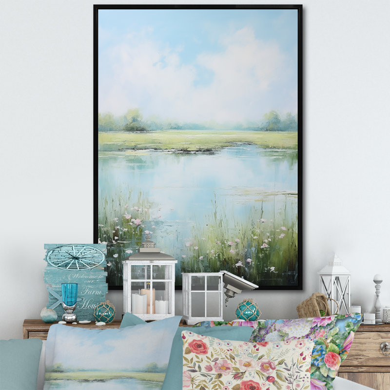 «Meadow Tranquil Waters I», reproduction d'art sur toile Meadow, H 32 po x l 16 po, Cadre flottant noir