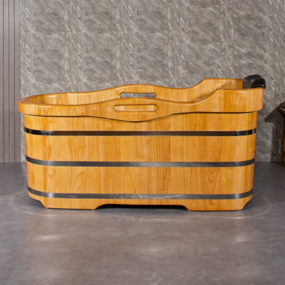 59’’ x 26’’ Freestanding Japanese Soaking Tub with Seat for Sitting or Reclining Bathing STT15001