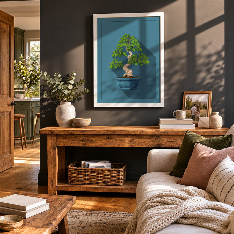 Bonsai in Blue Minimalist - Framed Print, A3 - 42.0 x 29.7 cm, White