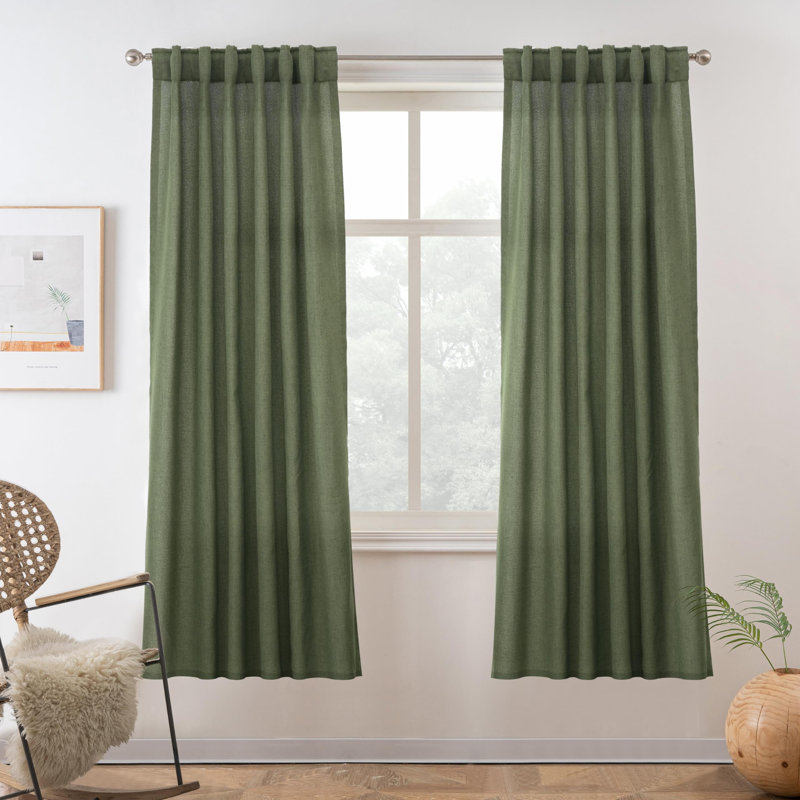 Paire de rideaux semi-transparents avec passe-tringle Janie, L 52 po x L 84 po, Vert olive