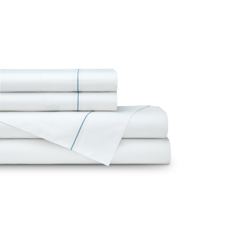 Bella Percale Sheet Set, Queen Sheet Set + 2 Pillowcases, Spa/White