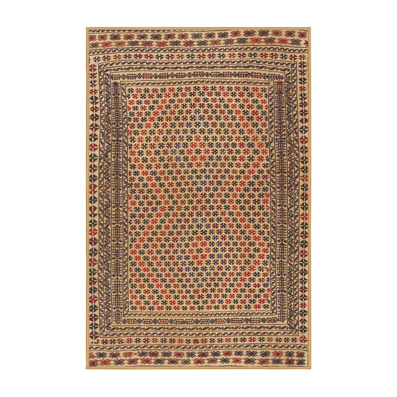 Tapis traditionnel brun / beige / rouge, Rectangle 6 pi x 9 pi