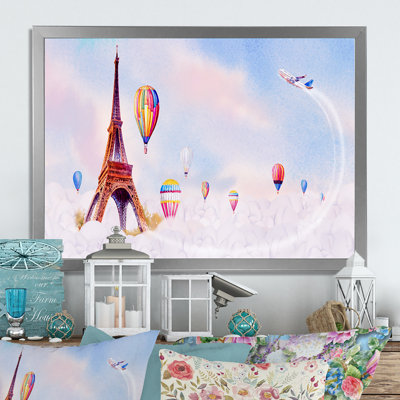 «Travel In Balloon Over Paris», reproduction sur toile flottante