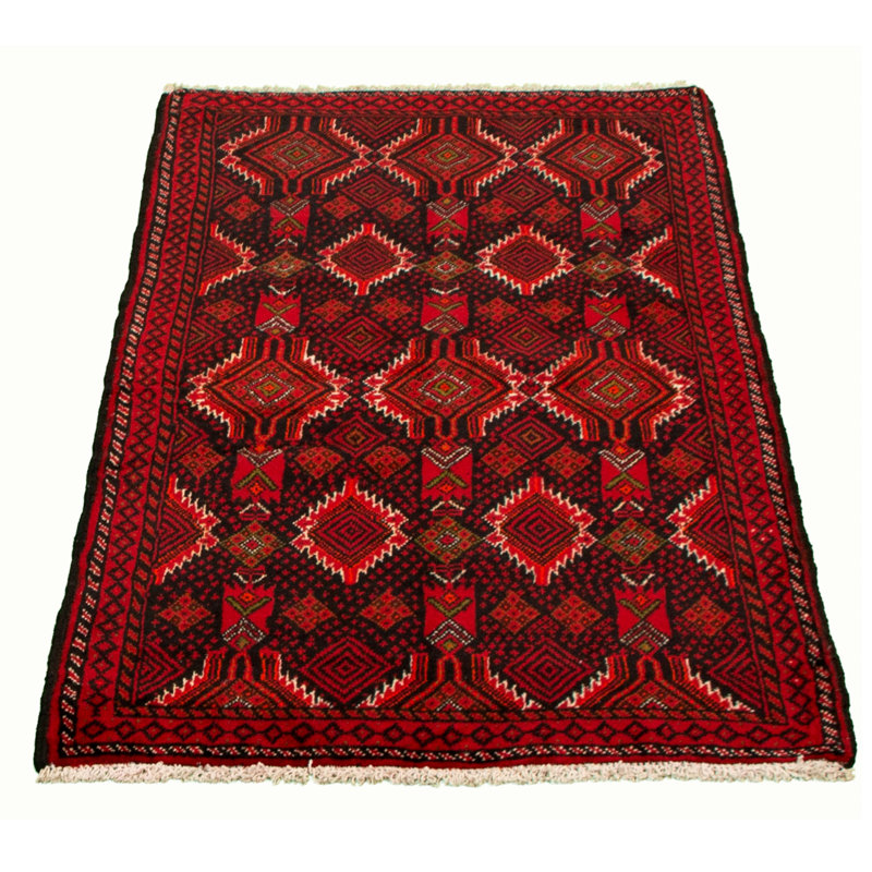 Tapis rouge / noir en laine noué à la main