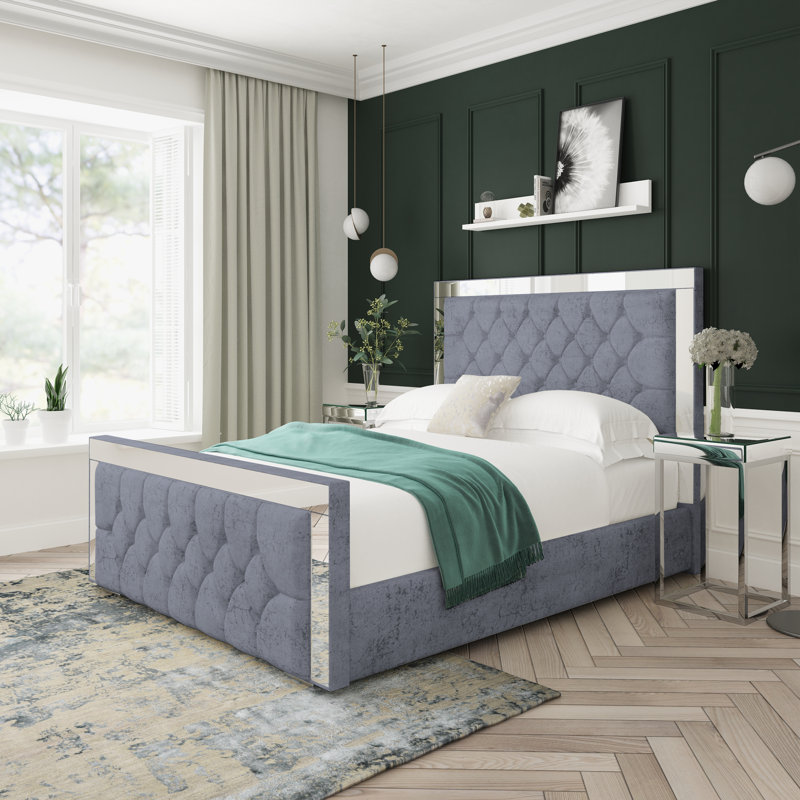 Sage Marble Upholstered Ottoman Bed Frame, Gunmetal, Kingsize (5')