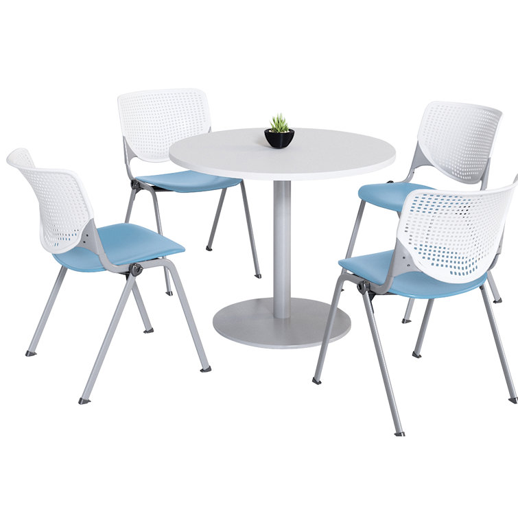 Mode Round Breakroom Table Set With 4 Kool Stacking Chairs