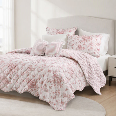 4 Pieces King  Quilt Set with Decorative Pillow,Pink