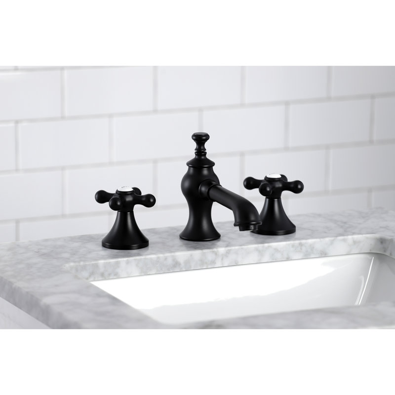 Kingston Brass Vintage Two-Handle 3-Hole Deck Mount Widespread Bathroom Faucet with Brass Pop-Up Drain, Matte Black