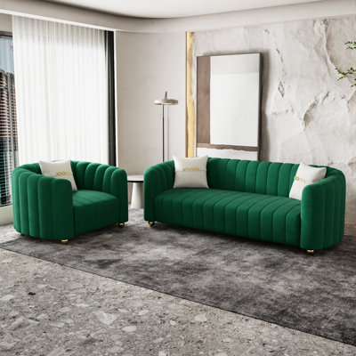 2-Piece Velvet Round Arm Sofa Living Room Set by Mercer41