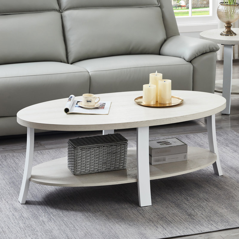Table basse moderne en bois ovale avec tablette en blanc - Elegant Choice Stylish Snowy