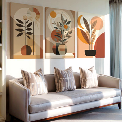 Ensemble de 3 grandes pièces d'art géométrique abstrait géométrique pour la décoration moderne, trois pièces pour le salon, la chambre à coucher, le bureau et la maison