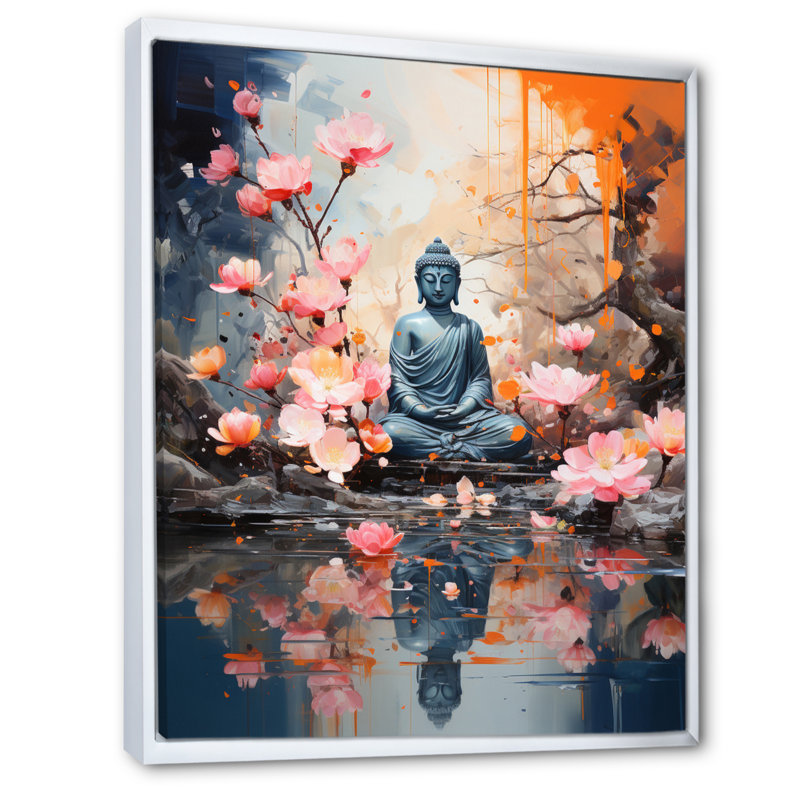 Floral Buddha In Meditation I sur impression sur toile, H 44 po x l 34 po x P 1,5 po, Cadre flottant blanc