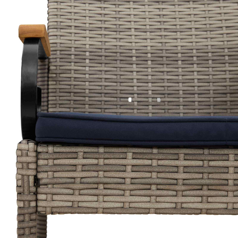  4 chaises de jardin en rotin gris et bleu marine et acacia, Gris et bleu marine, 4