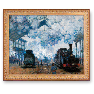 La gare Saint-Lazare: l'arrivée d'un train par Claude Monet Dimensions de l'image encadrée: 34,5 x 28,5 pouces, image: 30 x 24 pouces World Classic Reproductions pour HomeDecor, cadre doré à motif rétro