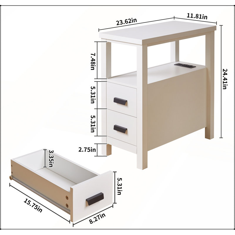 Table de bout moderne avec station de charge et tiroir, parfaite pour les petits espaces et les utilisateurs férus de technologie