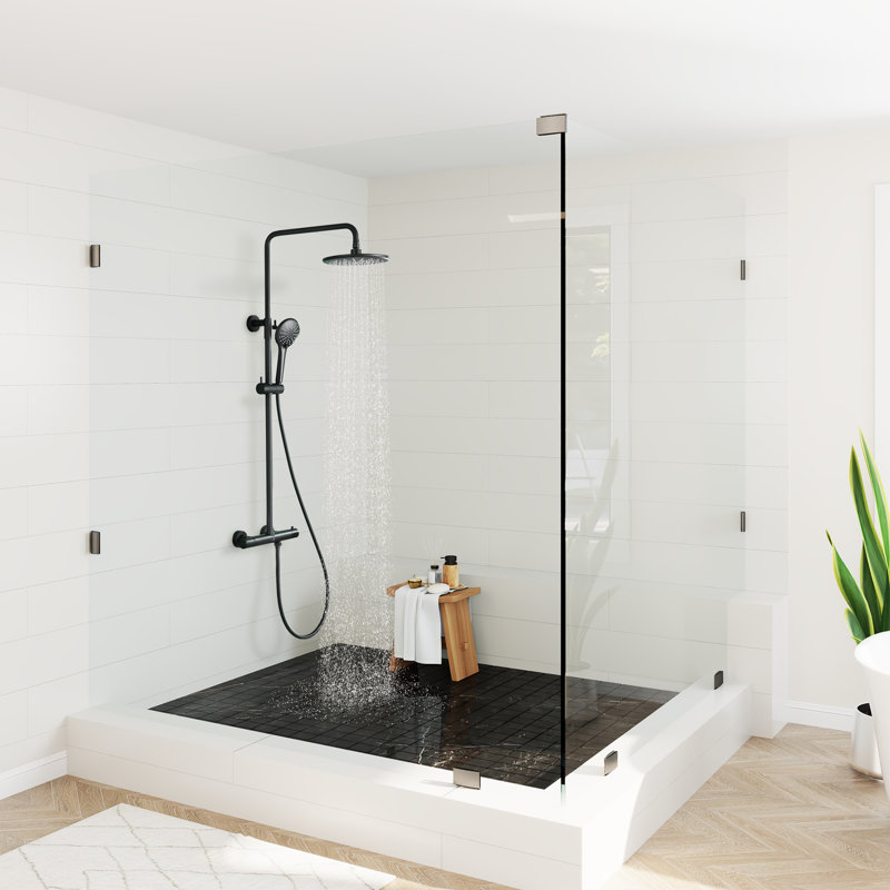 Système de douche thermostatique à 2 fonctions avec douche à main à 3 réglages et valve brute, Noir mat