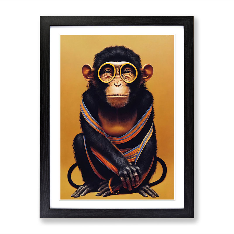 Young Monkey No.1 - Single Picture Frame Print, Black, 64cm H x 46cm W x 2cm D