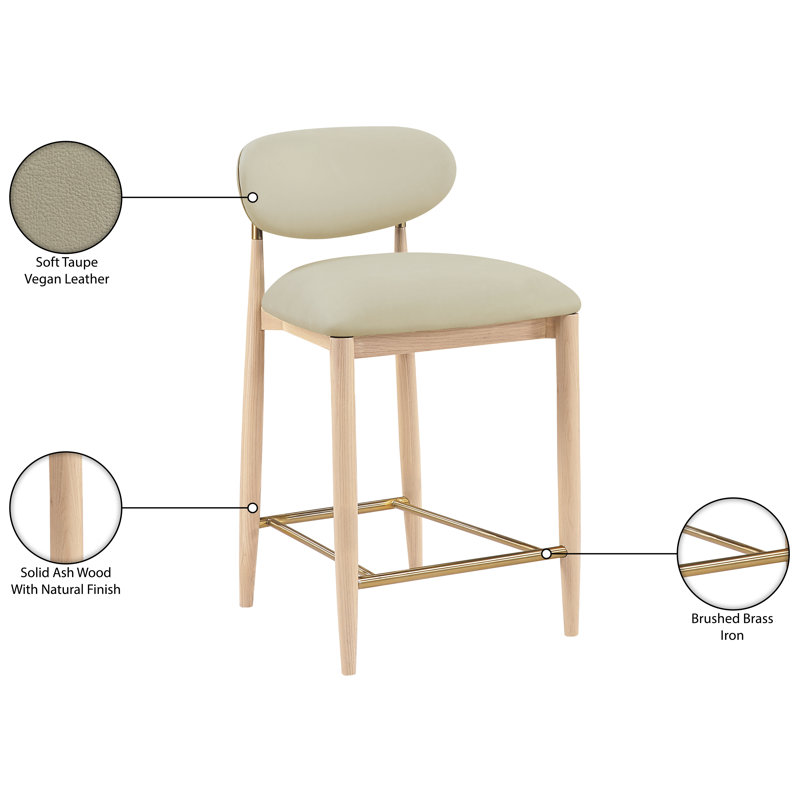 Tabouret Riccio, Cuir végétalien taupe, Naturel, Brossé