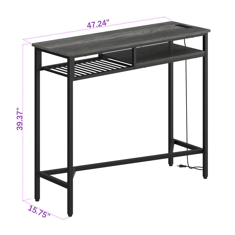Eagan 47.24" Counter Height Dining Table Metal Base Bar Table with Charging Station and Storage shelf