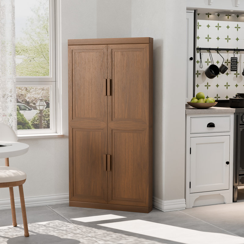 Armoire de rangement pour garde-manger de 62 po H x 31 po avec tablettes réglables Buffet d'angle pour cuisine, salon, Noyer