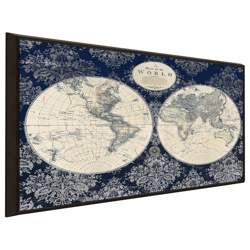 Carte bleue du monde par Elizabeth Medley - impression d'art graphique, H 21,5 po x l 33,5 po x P 2 po