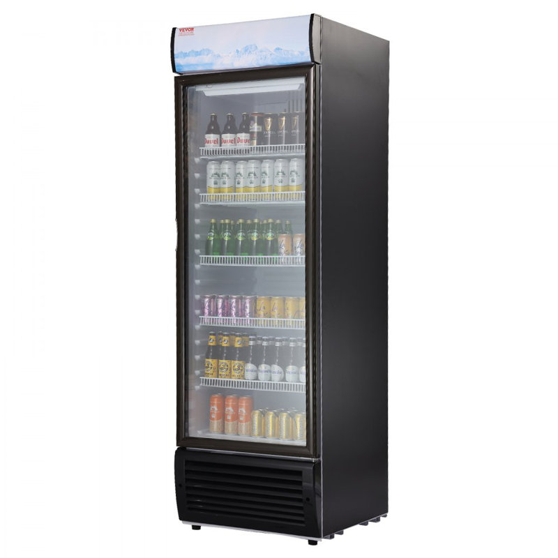 Commercial Merchandiser Refrigerator, 14.8 Cu.Ft / 420L Beverage Refrigerator Cooler Merchandiser, Glass Door Display Refrigerator Upright Fridge with 5 Adjustable Shelves, Customizable Lightbox