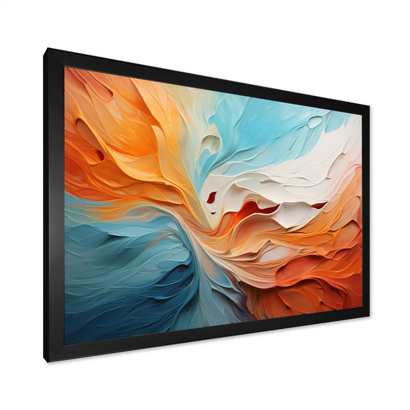 Teal Orange Bold Abstract Flow Collage I - Dams Wall Art, 24" H x 32" W x 1" D, Black Single Picture Framed