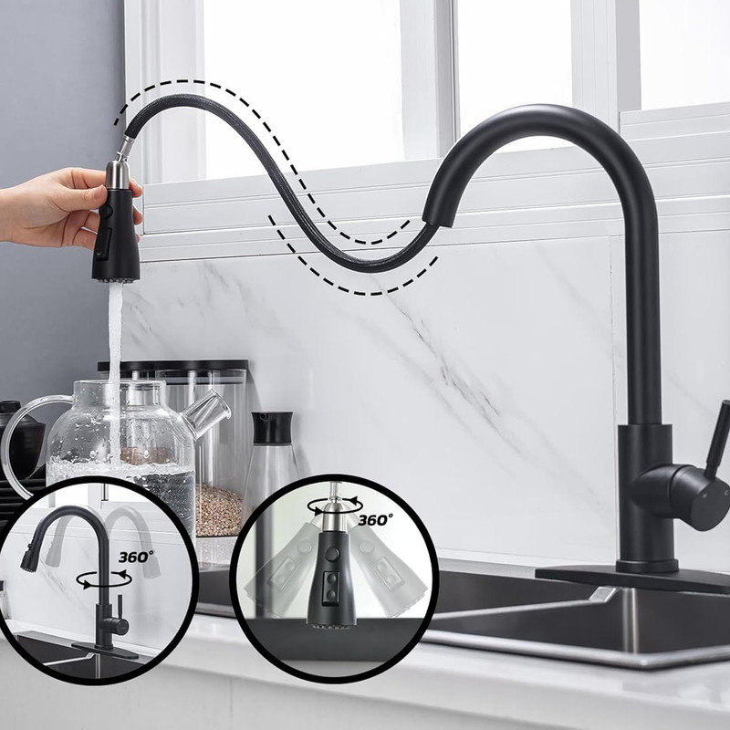 Matte Black Stainless Steel Pull Down Kitchen Faucet with Single Handle