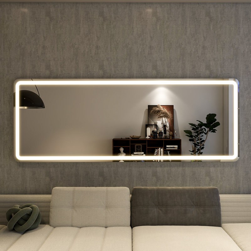 Holroyd Lighted Full Length Mirror with Stand Rectangle LED Wall Mirror, 21" x 64" W x 2'' D, White