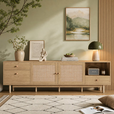Meuble télé 76,6 po avec tiroirs et rangement pour téléviseur de 85 po ou moins, naturel