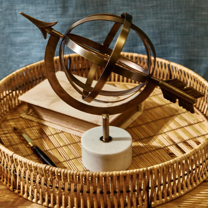 Handcrafted Armillary Sphere Decor on Marble Base