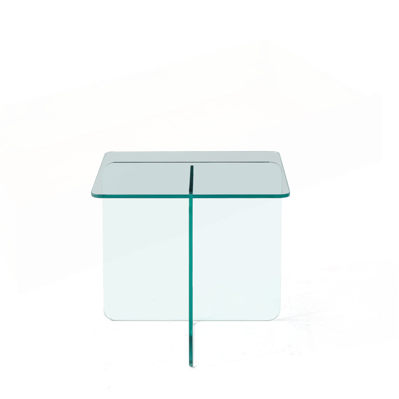 Modern Square Acrylic Side Table - Smoky Blue Translucent Tempered Glass End Table, Transparent