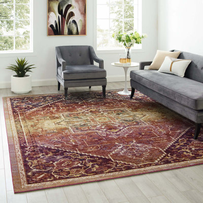 Modway Success Kaede Transitional Distressed Vintage Floral Persian Medallion Area Rug in Multicolored