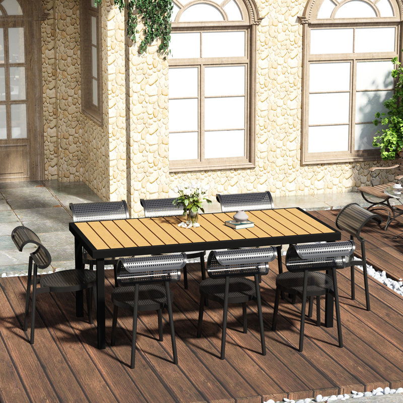 Table de salle à manger de jardin pour terrasse rectangulaire de 8 à 75 po x 35 po, structure en aluminium et terrasse de patio en bois synthétique toutes saisons avec surface imperméable