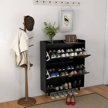FKUO 3 Tier Shoe rack for closet Mesh fabric narrow Metal shoe racks, Small  Shoe Storage Organizer Shelf for Entryway, Hallway, Dorm Room (Black, 3