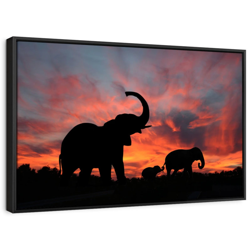 Elephant Silhouette Sunset Canvas Print, 9" H x 13" W