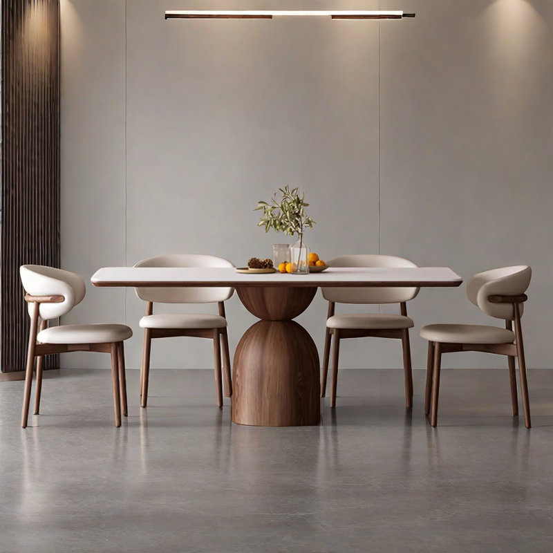 Ash Wood Rock Slab Rectangular Dining Table Sets, 29.5"H x 55"L x 27.56"W