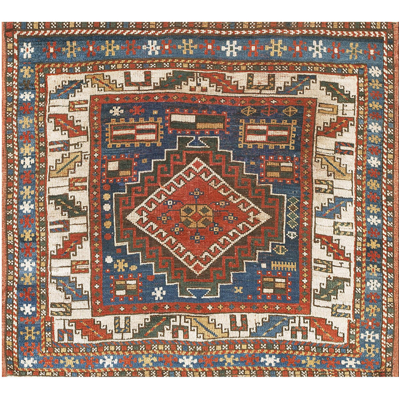 Small Square Scatter Size Antique Caucasian Kazak Tribal Throw Rug