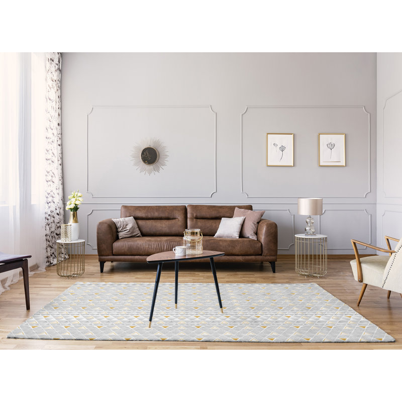 Tapis orange/gris zone fait main géométrique, Rectangle 9 pi x 12 pi