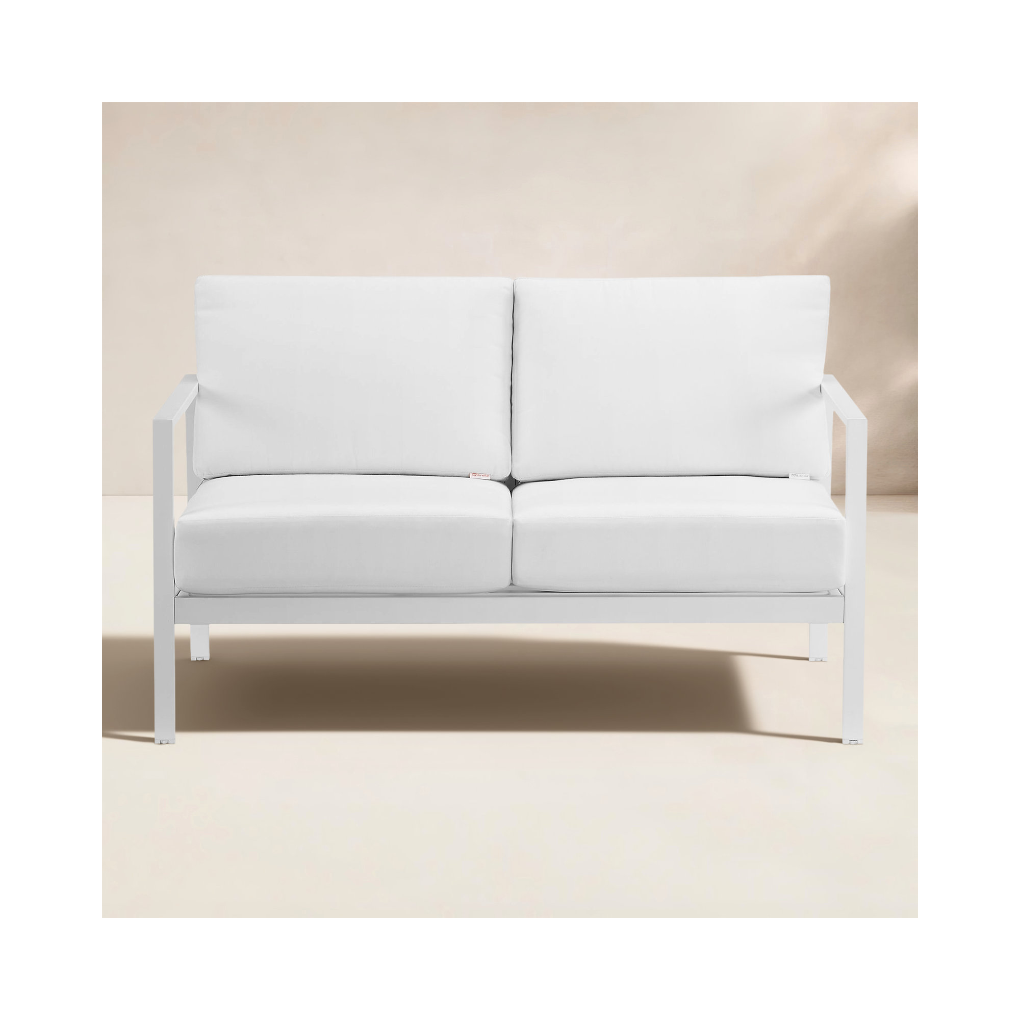Armando 51” Aluminum Outdoor Loveseat with Sunbrella Cushions, White Sunbrella®, White