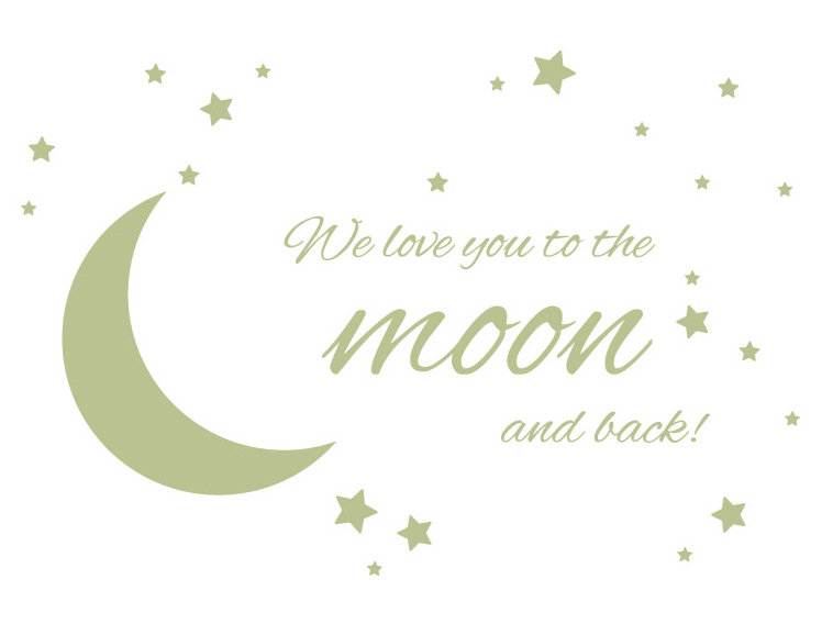 Adhésif décoratif « To the moon and back », H 24 po x l 36 po x P 0,01 po, Céladon