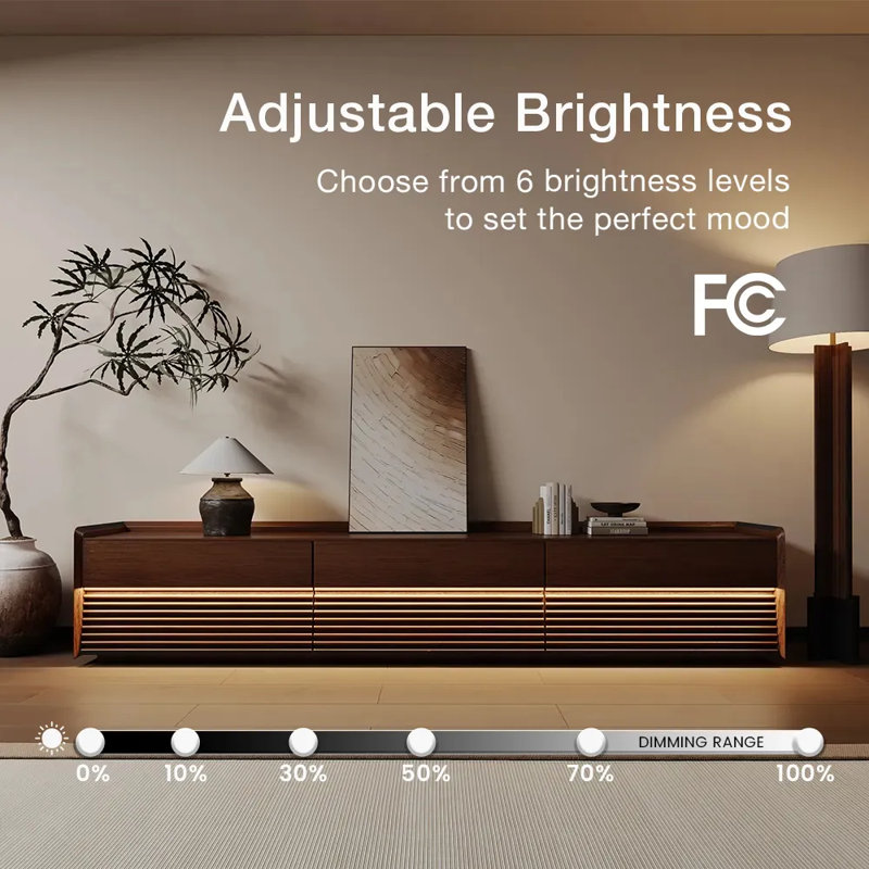 Mid-Century Modern TV Stand with LED Light, Fully Assembled, 22.44"H x 94"L x 15.75"W, Brown