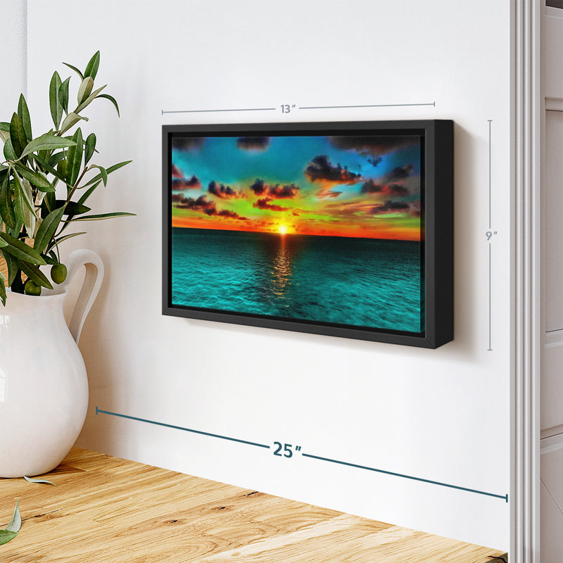Coucher de soleil et océan, reproduction sur toile, H 9 po x l 13 po
