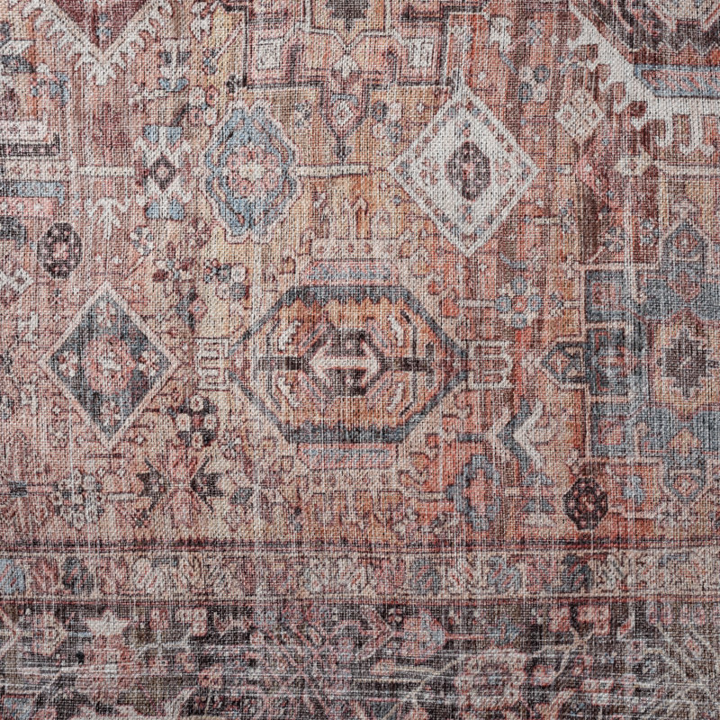 Rahway Oriental Machine Washable Rust Area Rug, Rectangle 6'6" x 9'2"