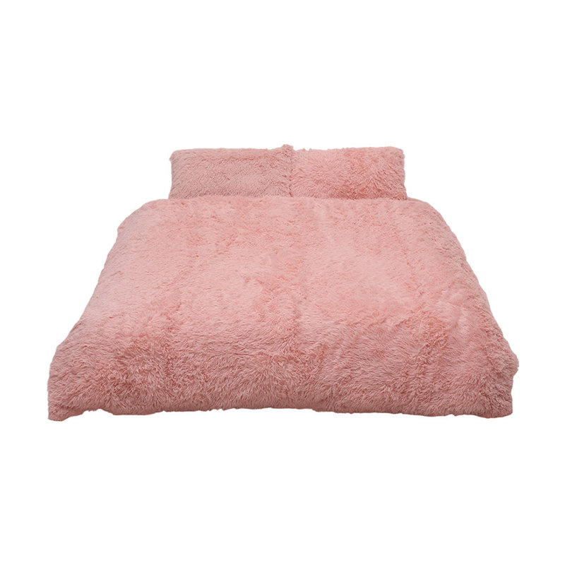 Polyester Solid Colour Duvet Cover Set, Pink, Double Duvet Cover + 2 Standard Pillowcases
