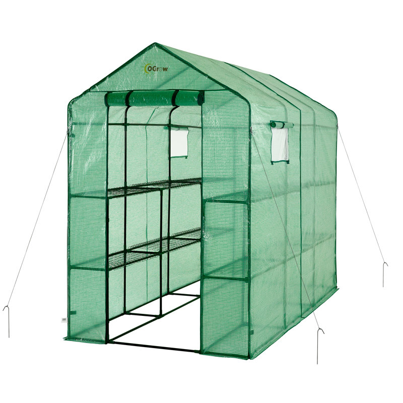 OGrow Extra Large Green Walk-In Greenhouse with 12 Shelves